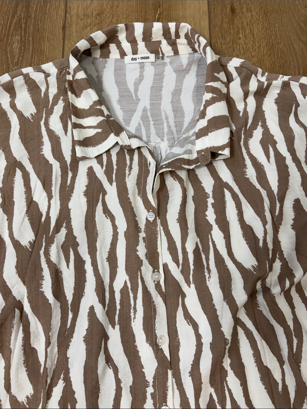 Zebra-Print Button Front Shirt in Brown & Cream - Picture 8 of 8
